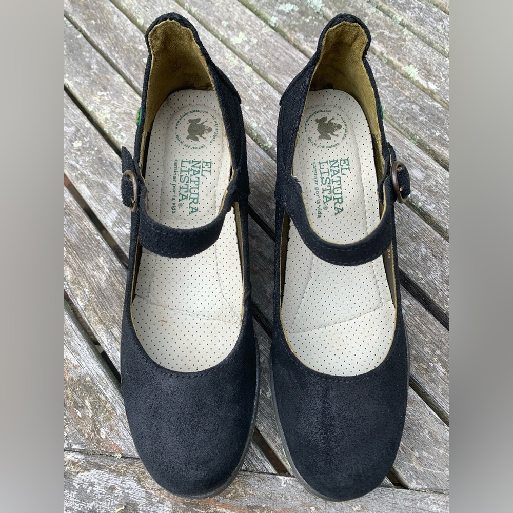 Black Suede Mary Janes by El Natura, size 38 Euro/Size 7.5 U.S.